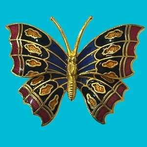 RED‎ BLACK BLUE RED ENAMEL BUTTERFLY BROOCH PIN
